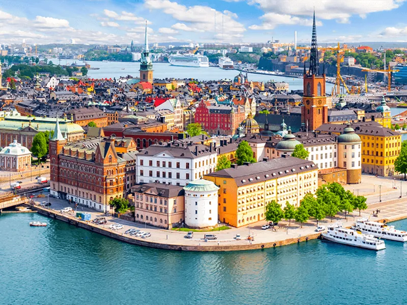 Vista aérea de Gamla stan y Riddarholmen, en Estocolmo