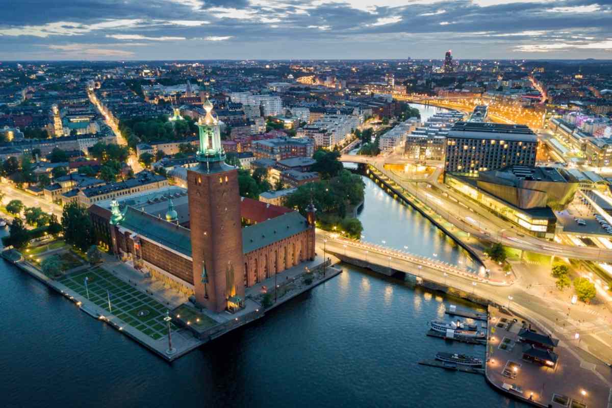 Aerial view of Stockholm's city hall