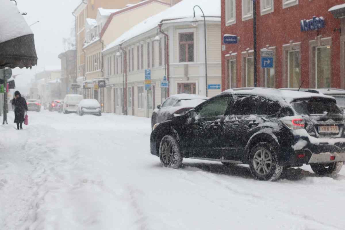 Das verschneite Stadtzentrum von Östersund