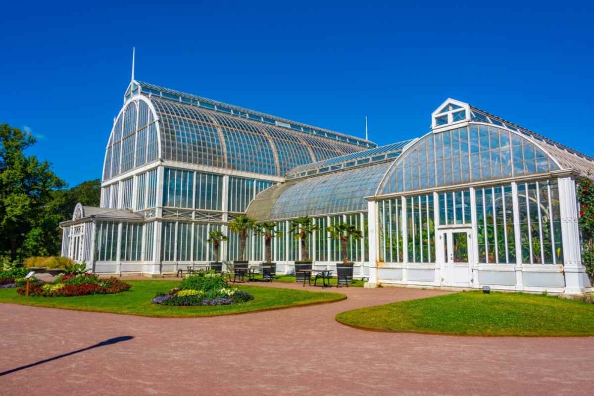 General view of the famous glass greenhouse with flowers inside that can be found in the Swedish city of Gothenburg.